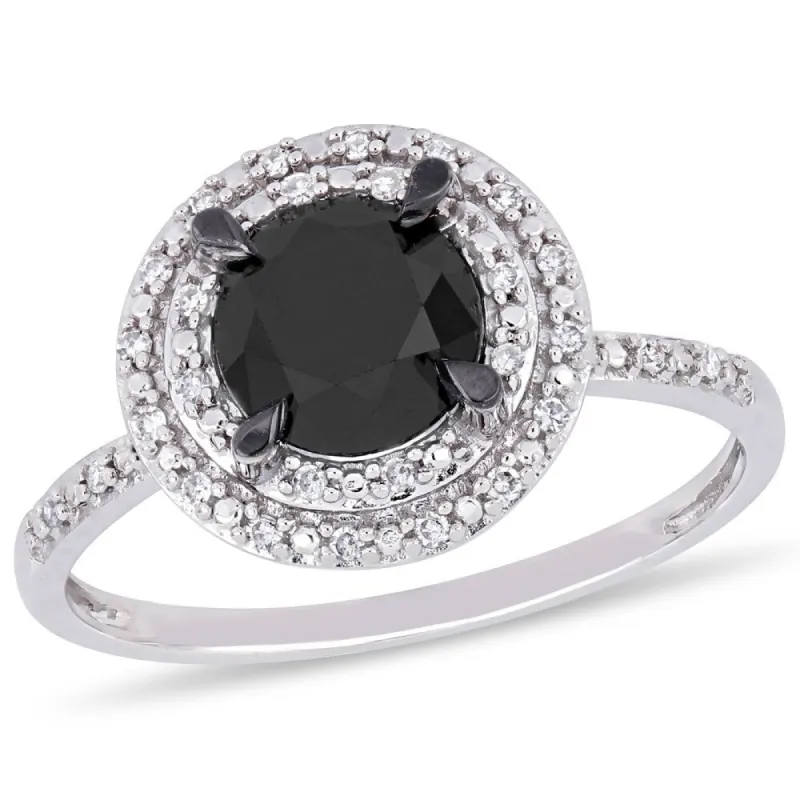 Miadora 14k White Gold 1-5/8ct TDW Black and White Diamond Halo Engagement Ring sold by Zulily