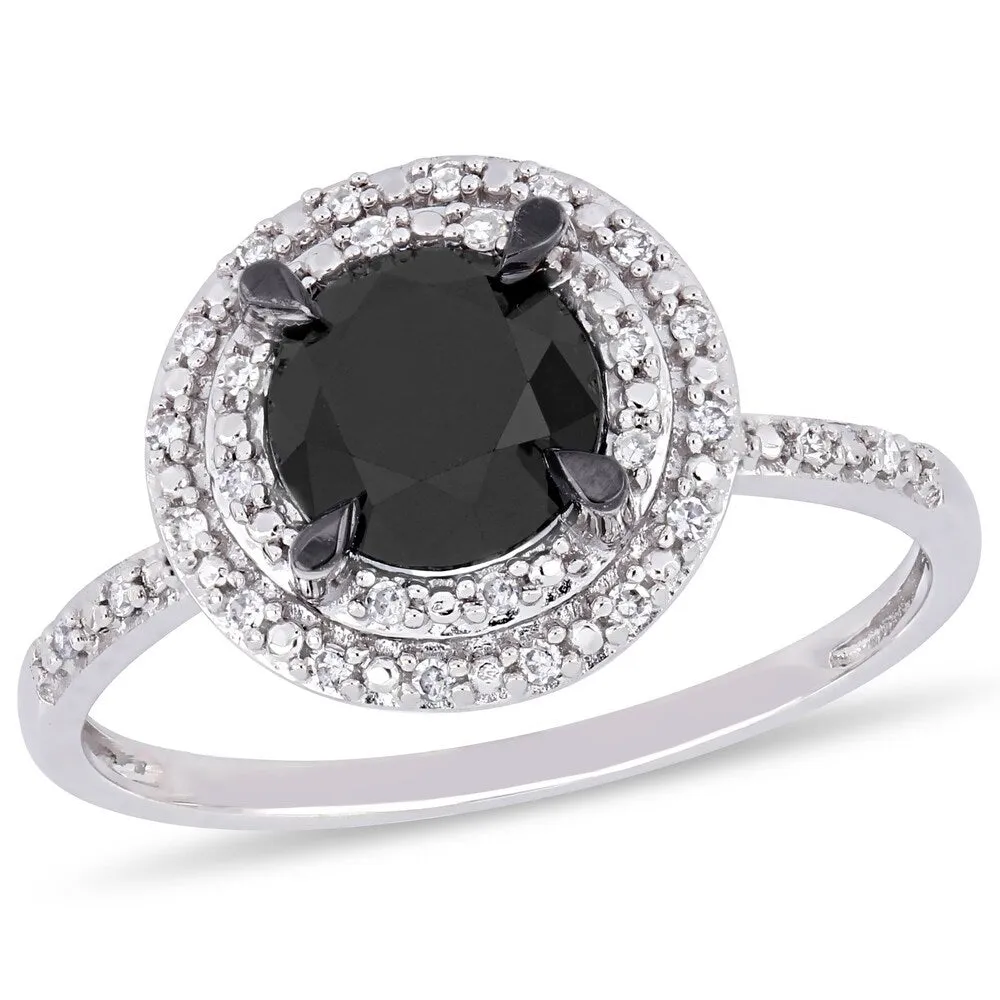 Miadora 14k White Gold 1-5/8ct TDW Black and White Diamond Halo Engagement Ring sold by Zulily