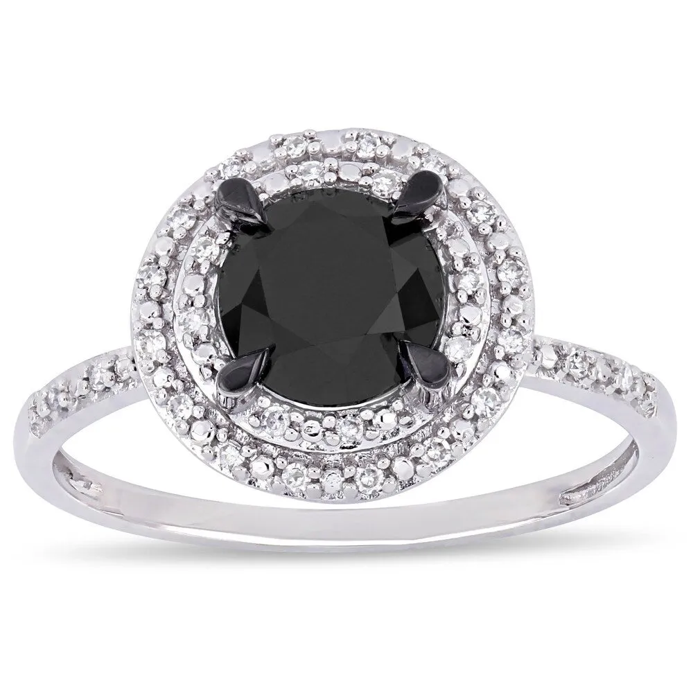 Miadora 14k White Gold 1-5/8ct TDW Black and White Diamond Halo Engagement Ring sold by Zulily product image thumbnail 2