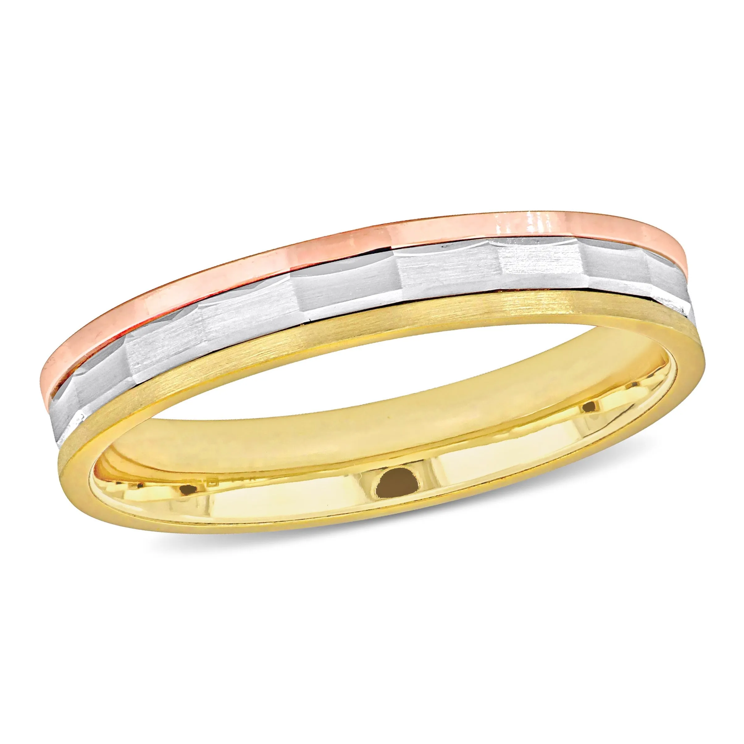 Miadora 4mm Mens Hammered and Brushed Finish Wedding Band in 3-Tone 14k Gold sold by Zulily