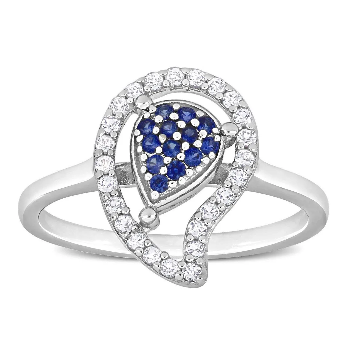 Miadora White Topaz and Created Blue Sapphire Halo Teardrop Ring in Sterling Silver sold by Zulily
