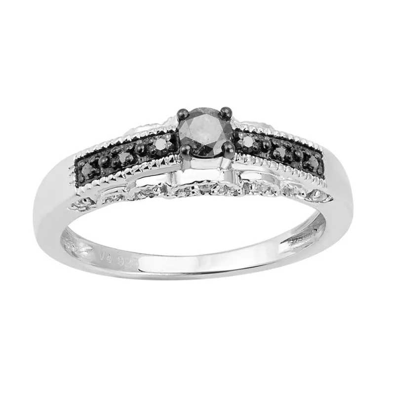 Sterling Silver with Genuine Black and White Diamond Ring sold by Zulily