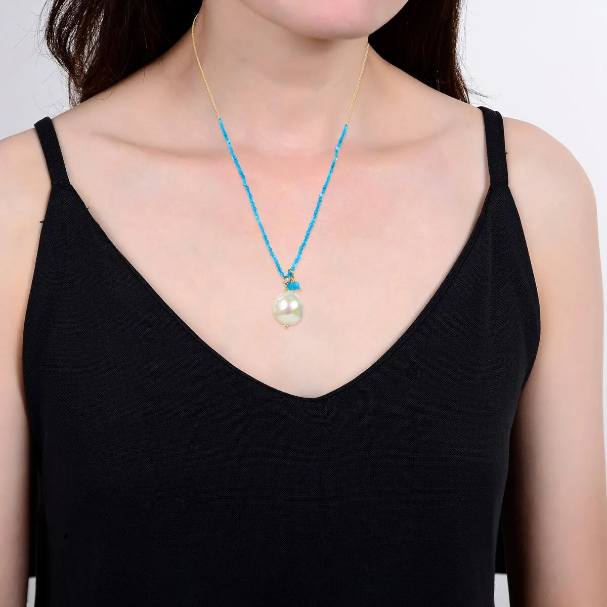 Freshwater Pearl and Turquoise Adjustable Pendant Necklace sold by Zulily product image thumbnail 3
