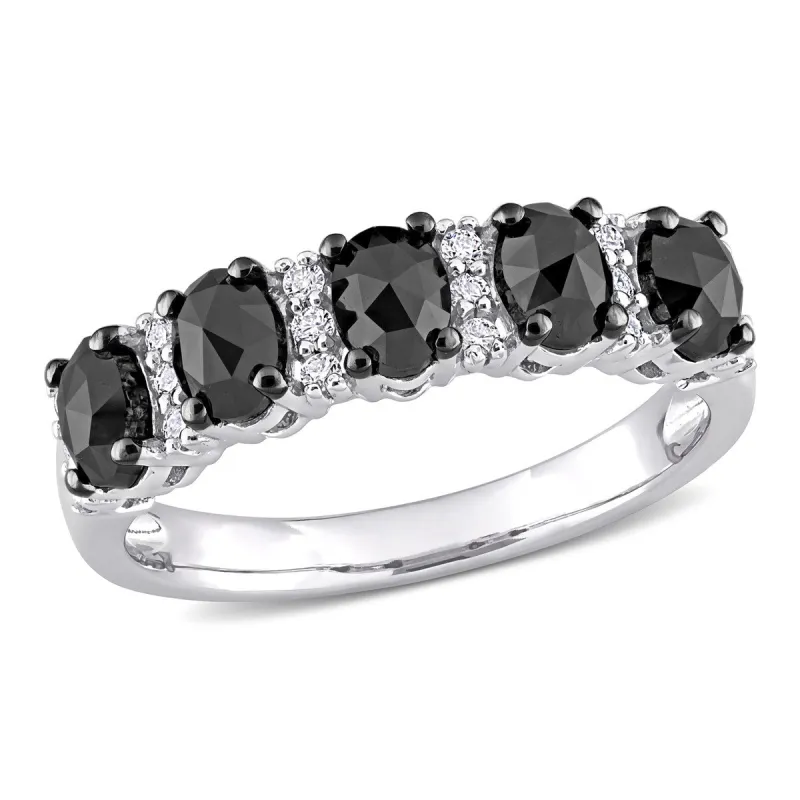 Miadora 10k White Gold 1 1/4ct TDW Oval Black Diamond & Created Moissanite Anniversary Band Ring sold by Zulily