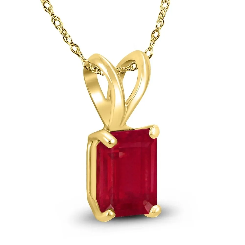 14K Yellow Gold 5x3MM Emerald Shaped Ruby Pendant sold by Zulily product image thumbnail 2
