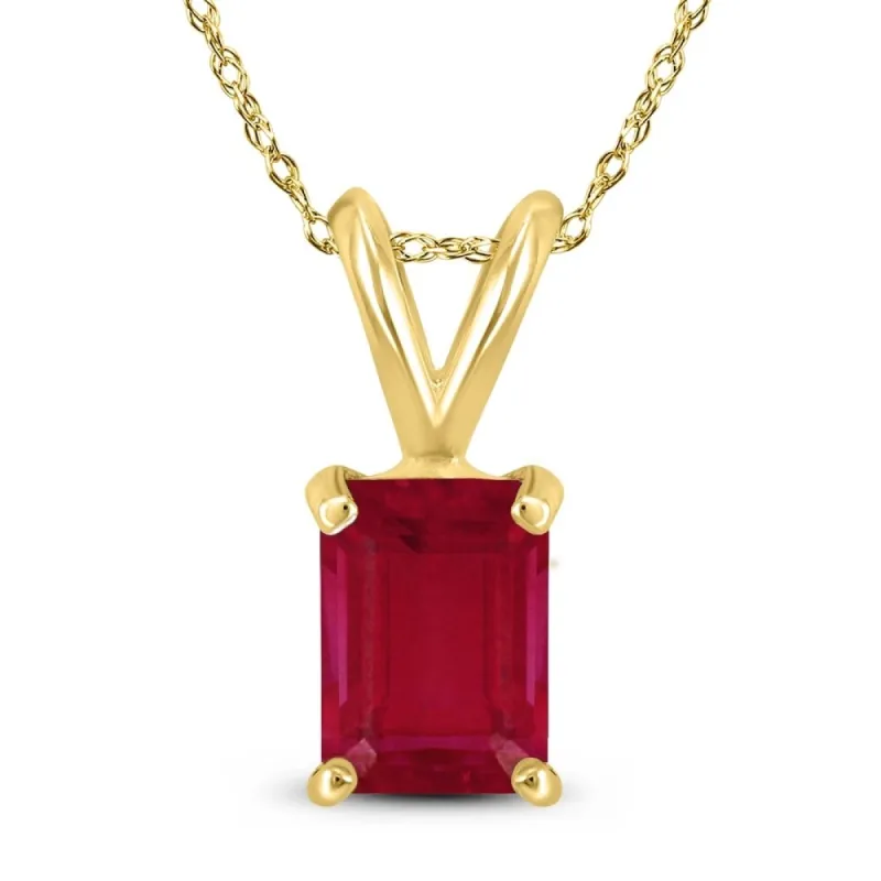 14K Yellow Gold 5x3MM Emerald Shaped Ruby Pendant sold by Zulily