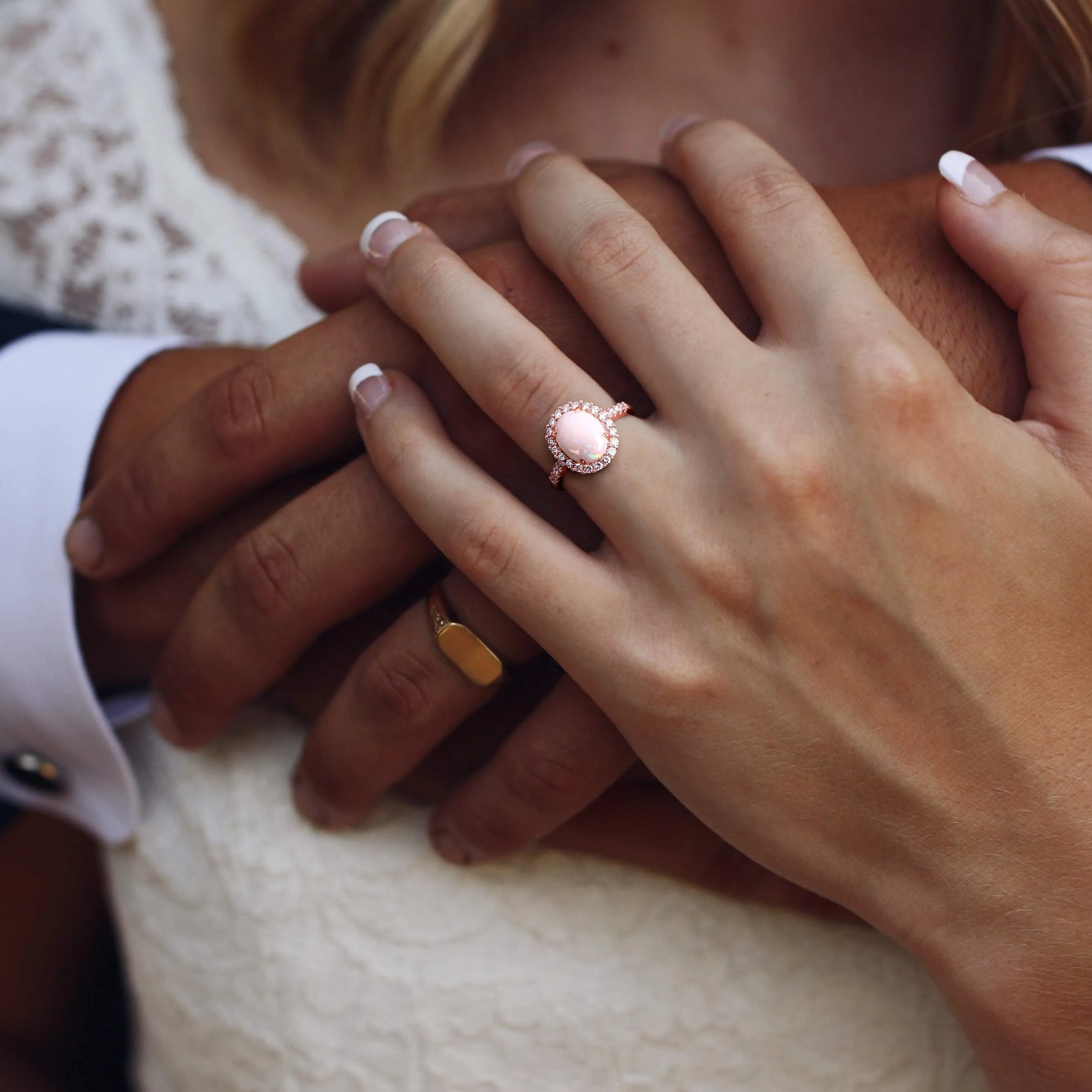 Miadora 1 5/8ct TGW Opal and 2/5ct TW Diamond Halo Ring in 14k Rose Gold sold by Zulily product image thumbnail 5