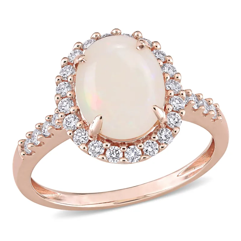 Miadora 1 5/8ct TGW Opal and 2/5ct TW Diamond Halo Ring in 14k Rose Gold sold by Zulily