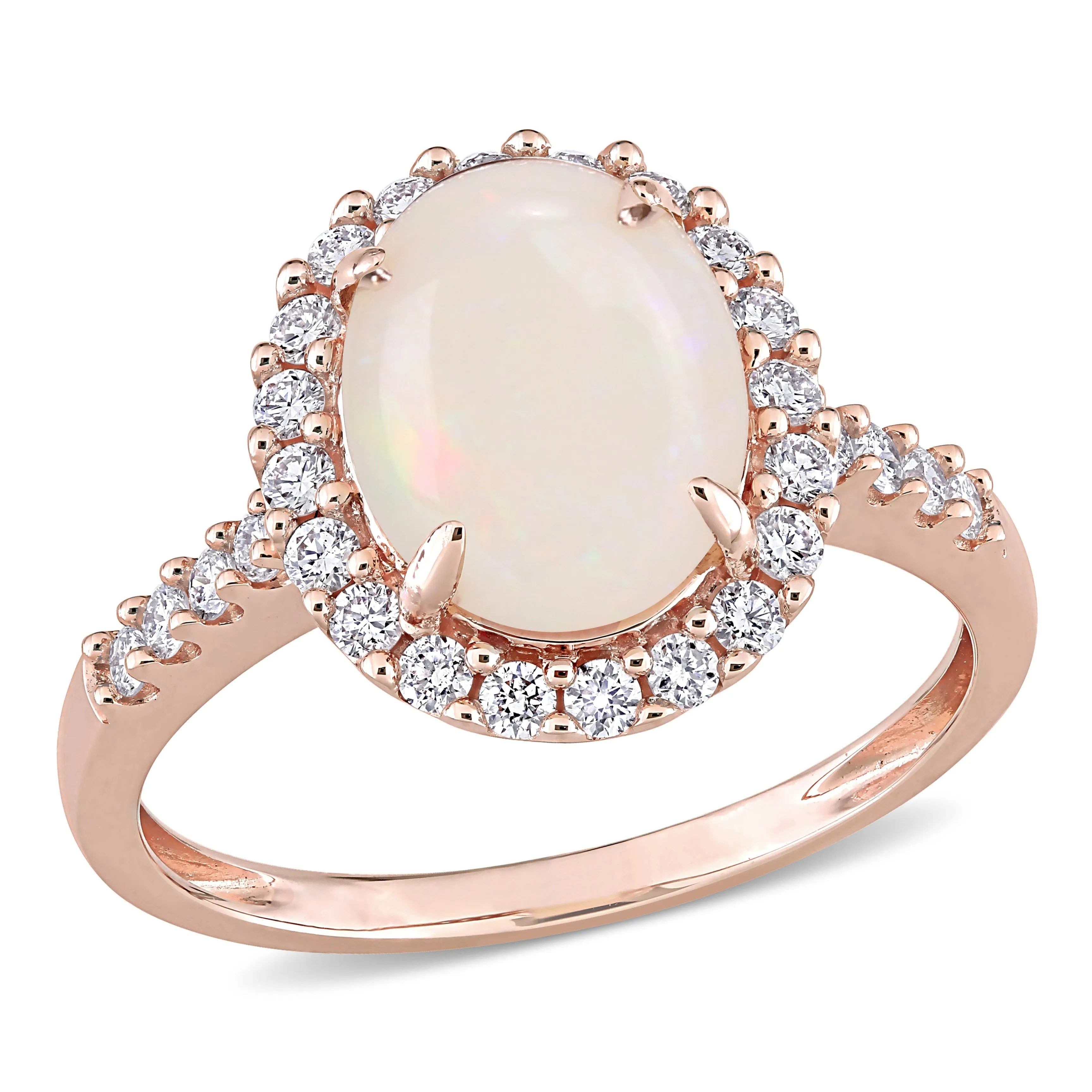 Miadora 1 5/8ct TGW Opal and 2/5ct TW Diamond Halo Ring in 14k Rose Gold sold by Zulily