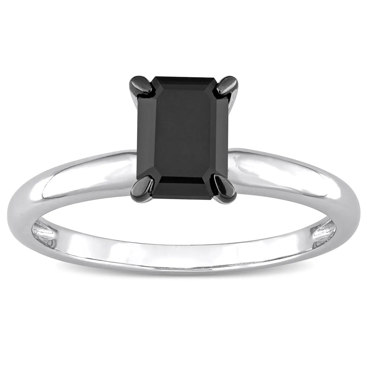 Miadora 1ct TDW Emerald-cut Black Diamond Solitaire Engagement Ring in 14k White Gold sold by Zulily product image thumbnail 3