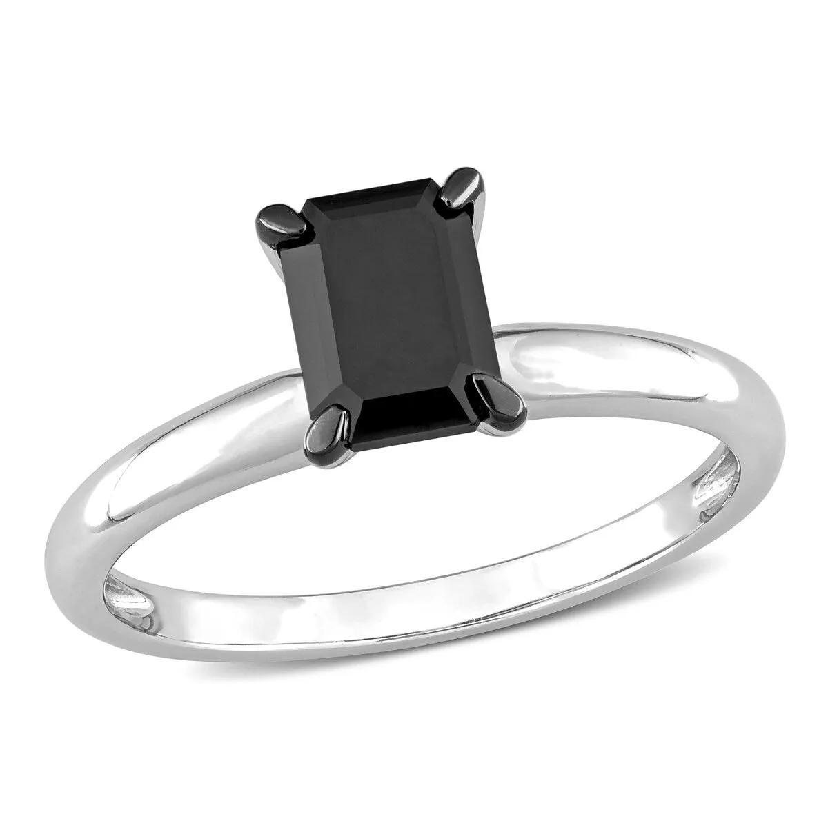 Miadora 1ct TDW Emerald-cut Black Diamond Solitaire Engagement Ring in 14k White Gold sold by Zulily product image thumbnail 2