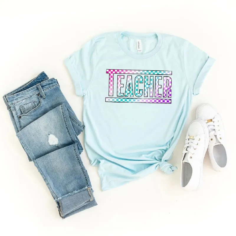 Teacher Checkered Colorful Short Sleeve Tee sold by Zulily