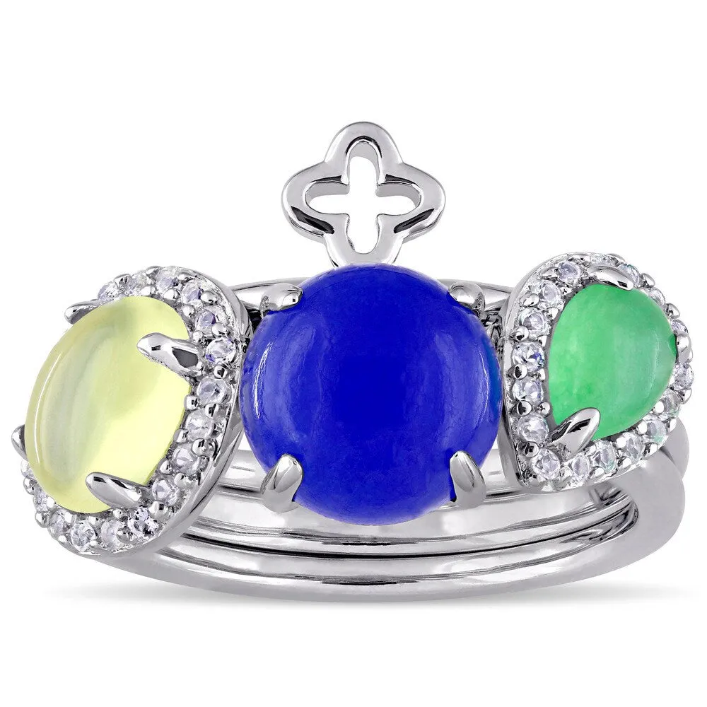 Miadora Sterling Silver Blue Yellow Dyed Green Quartz and White Topaz Pearl Six Piece Stacked Ring Set sold by Zulily product image thumbnail 2