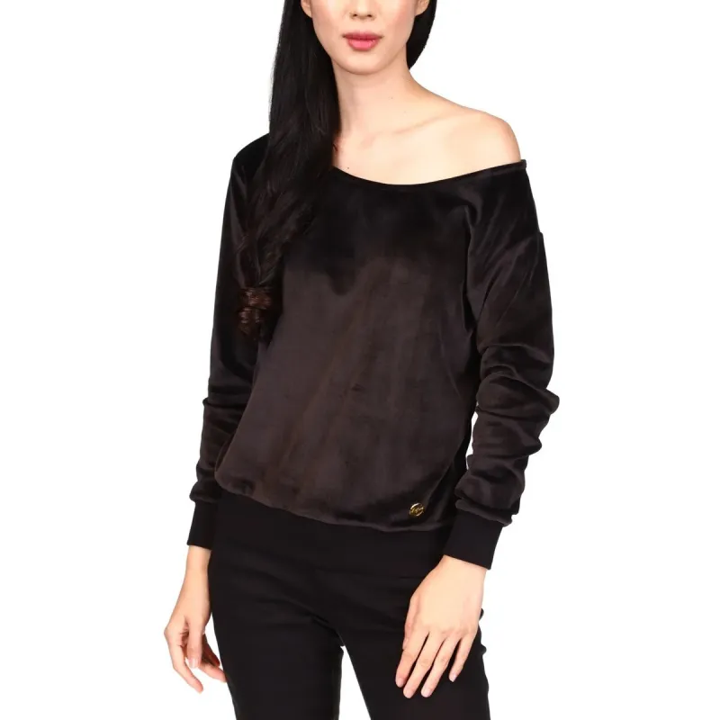 Michael Kors Women's Off The Shoulder Velour Top Black Size Petite Large - Petite L sold by Zulily