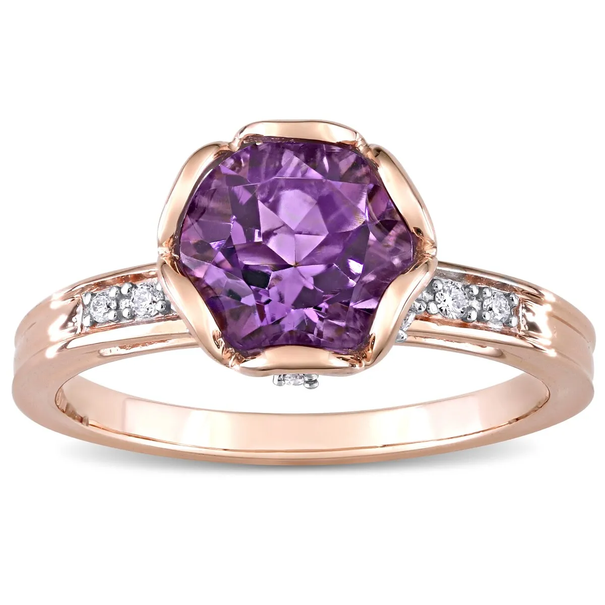 Miadora 14k Rose Gold Amethyst and 1/8ct TDW Diamond Solitaire Floral Ring sold by Zulily