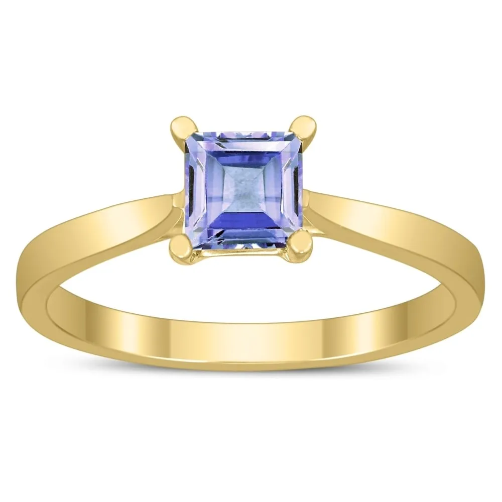 Square Princess Cut 5MM Tanzanite Solitaire Ring in 10K Yellow Gold sold by Zulily