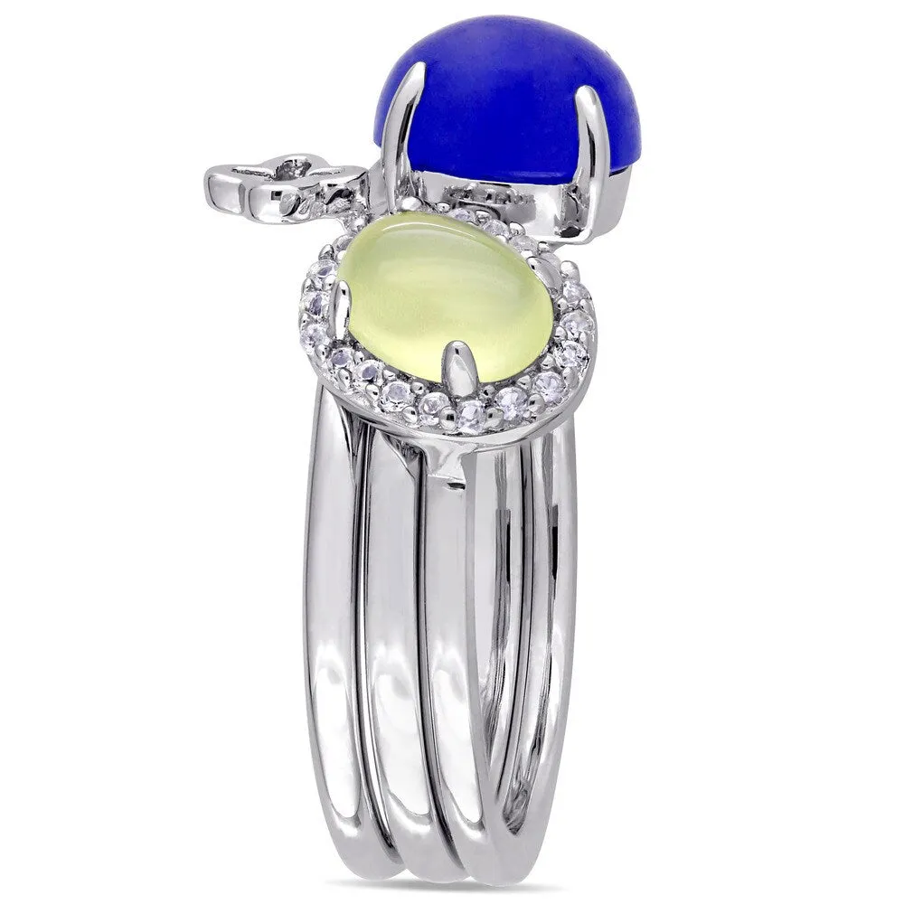 Miadora Sterling Silver Blue Yellow Dyed Green Quartz and White Topaz Pearl Six Piece Stacked Ring Set sold by Zulily product image thumbnail 3