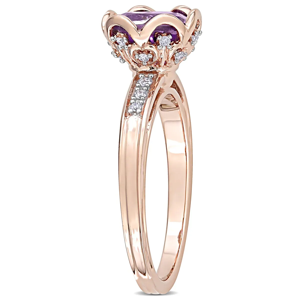 Miadora 14k Rose Gold Amethyst and 1/8ct TDW Diamond Solitaire Floral Ring sold by Zulily product image thumbnail 2
