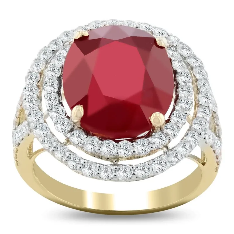 Auriya 14k Yellow Gold 10 1/6ct Oval-Cut Ruby and 1 5/8ct TDW Diamond Halo Engagement Ring sold by Zulily