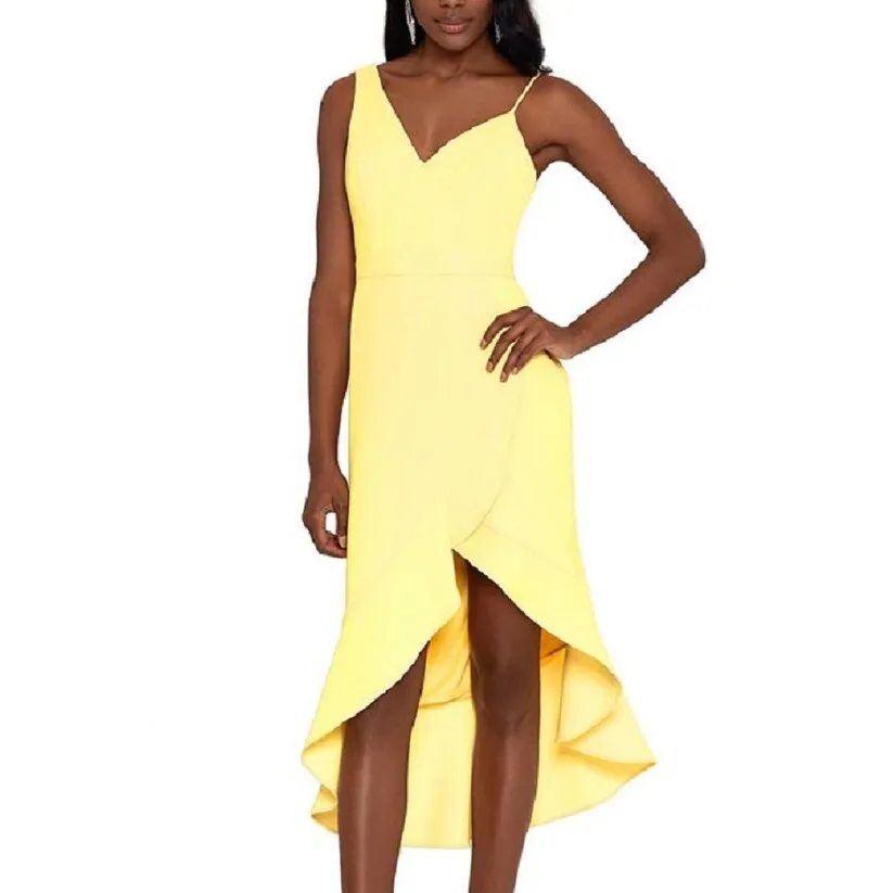 XSCAPE Women's Ruffled High Low Midi Sheath Dress Yellow Size 6 sold by Zulily product image thumbnail 2