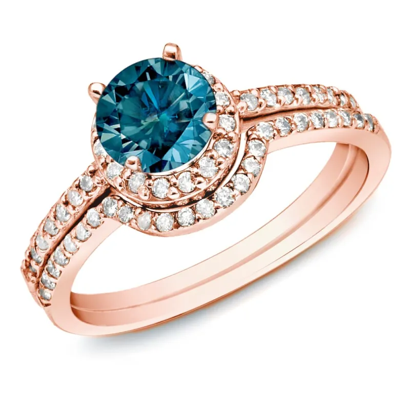 Auriya 14k Rose Gold 1ctw Halo Blue Diamond Engagement Ring Set sold by Zulily