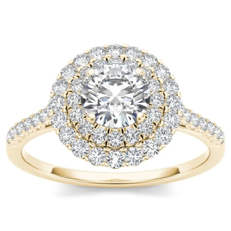 De Couer 14k Yellow Gold 1ct TDW Diamond Double Halo Engagement Ring sold by Zulily