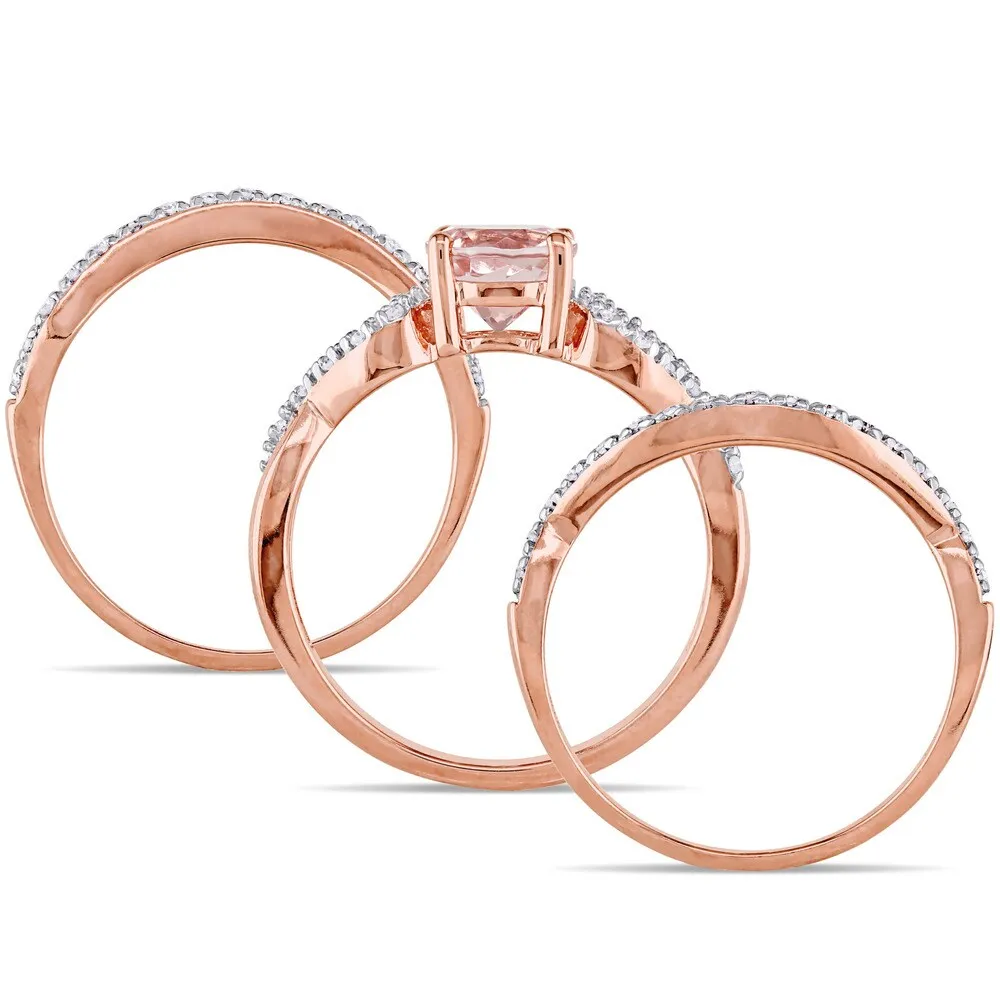 Miadora Signature Collection 10k Rose Gold Morganite and 1/5ct TDW Diamond Infinity Bridal Ring Set - Pink sold by Zulily product image thumbnail 5