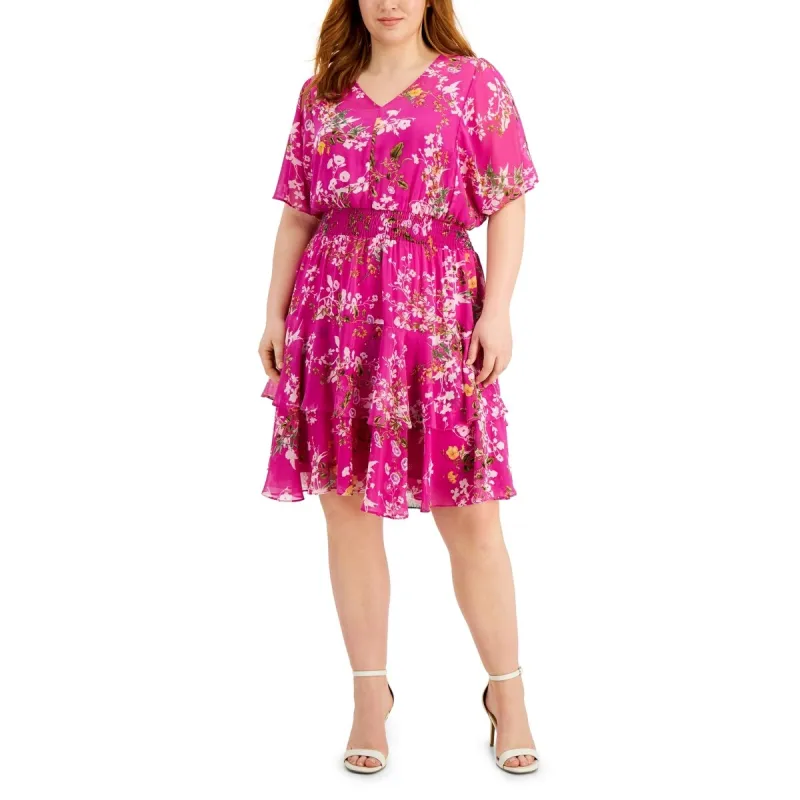 Taylor Women's Floral Print Blouson Dress Pink Size 22W sold by Zulily
