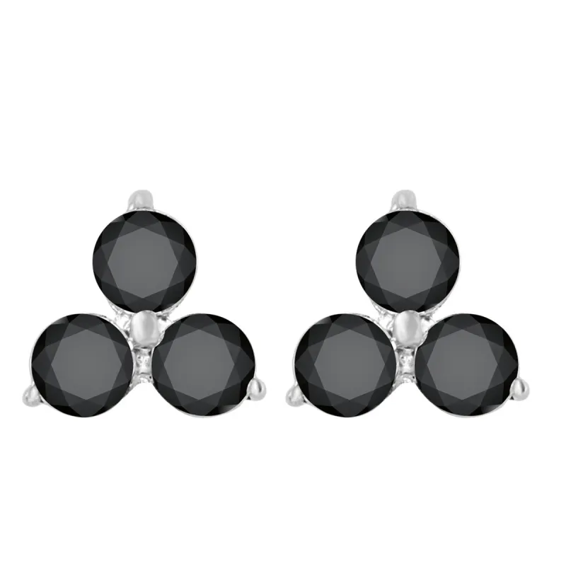 Sterling Silver with Genuine Black Diamond 3- Stone Stud Earring sold by Zulily