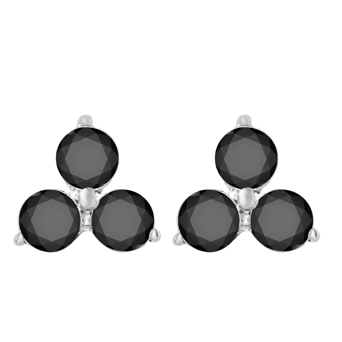 Sterling Silver with Genuine Black Diamond 3- Stone Stud Earring sold by Zulily