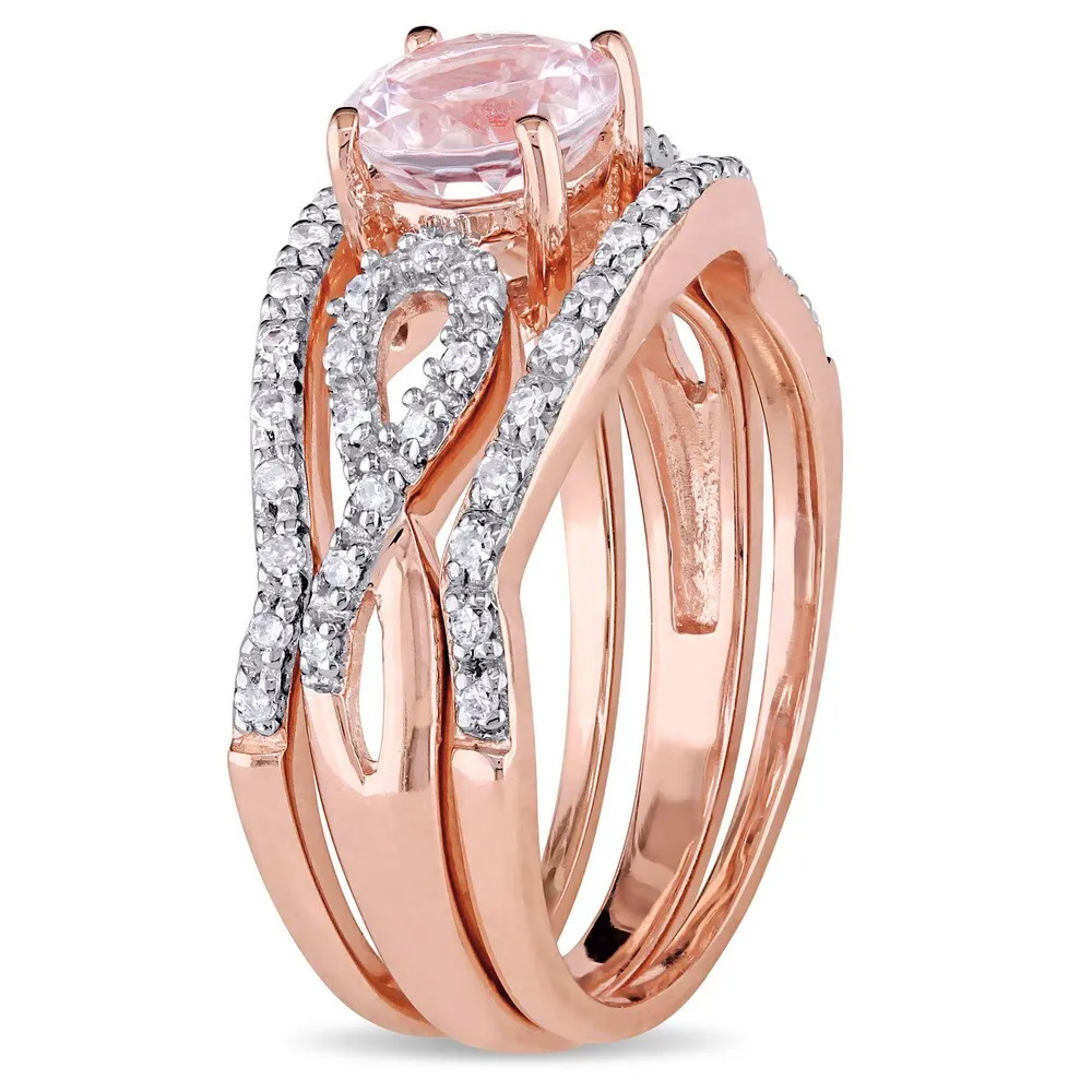 Miadora Signature Collection 10k Rose Gold Morganite and 1/5ct TDW Diamond Infinity Bridal Ring Set - Pink sold by Zulily product image thumbnail 2