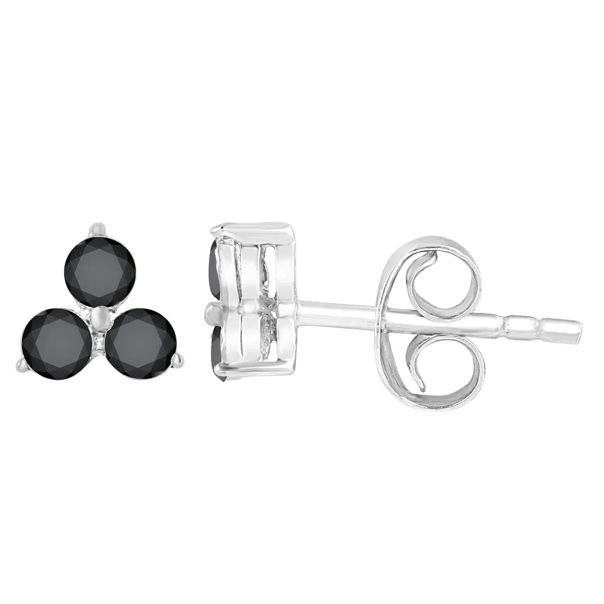 Sterling Silver with Genuine Black Diamond 3- Stone Stud Earring sold by Zulily product image thumbnail 2