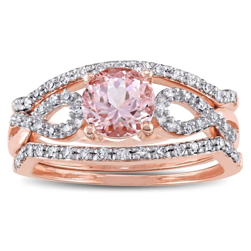 Miadora Signature Collection 10k Rose Gold Morganite and 1/5ct TDW Diamond Infinity Bridal Ring Set - Pink sold by Zulily