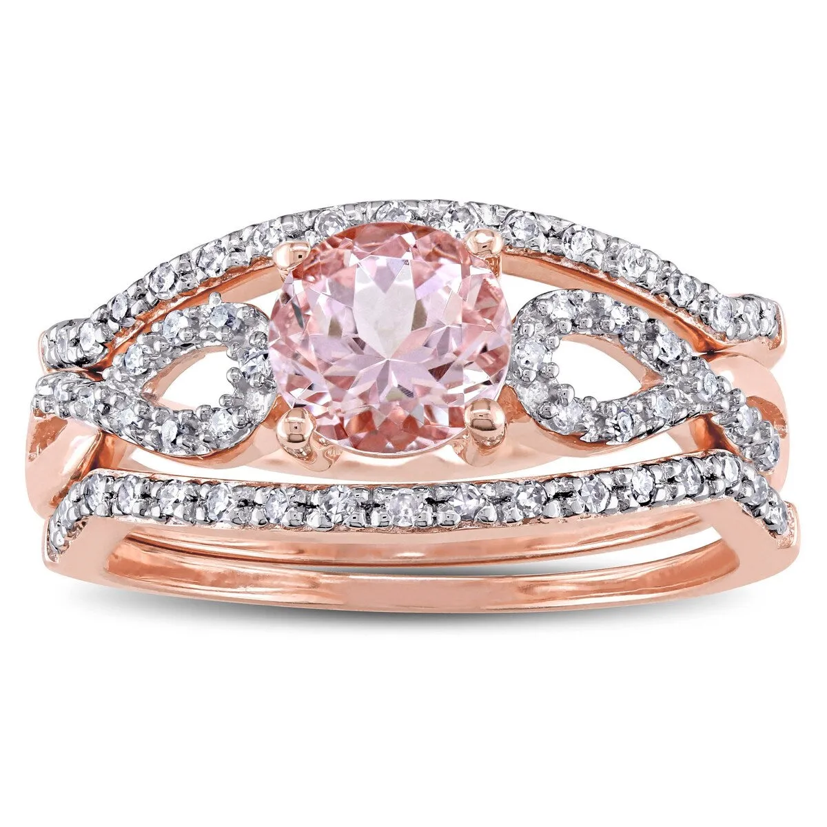 Miadora Signature Collection 10k Rose Gold Morganite and 1/5ct TDW Diamond Infinity Bridal Ring Set - Pink sold by Zulily
