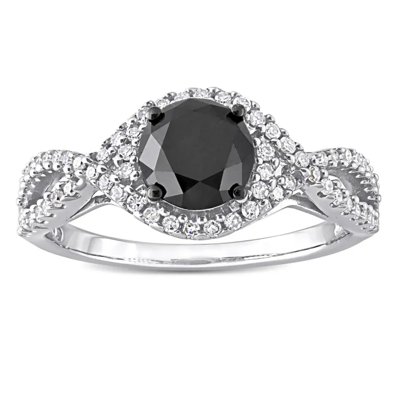 Miadora 10k White Gold 1 3/4ct TDW Black and White Diamond Crossover Halo Engagement Ring sold by Zulily
