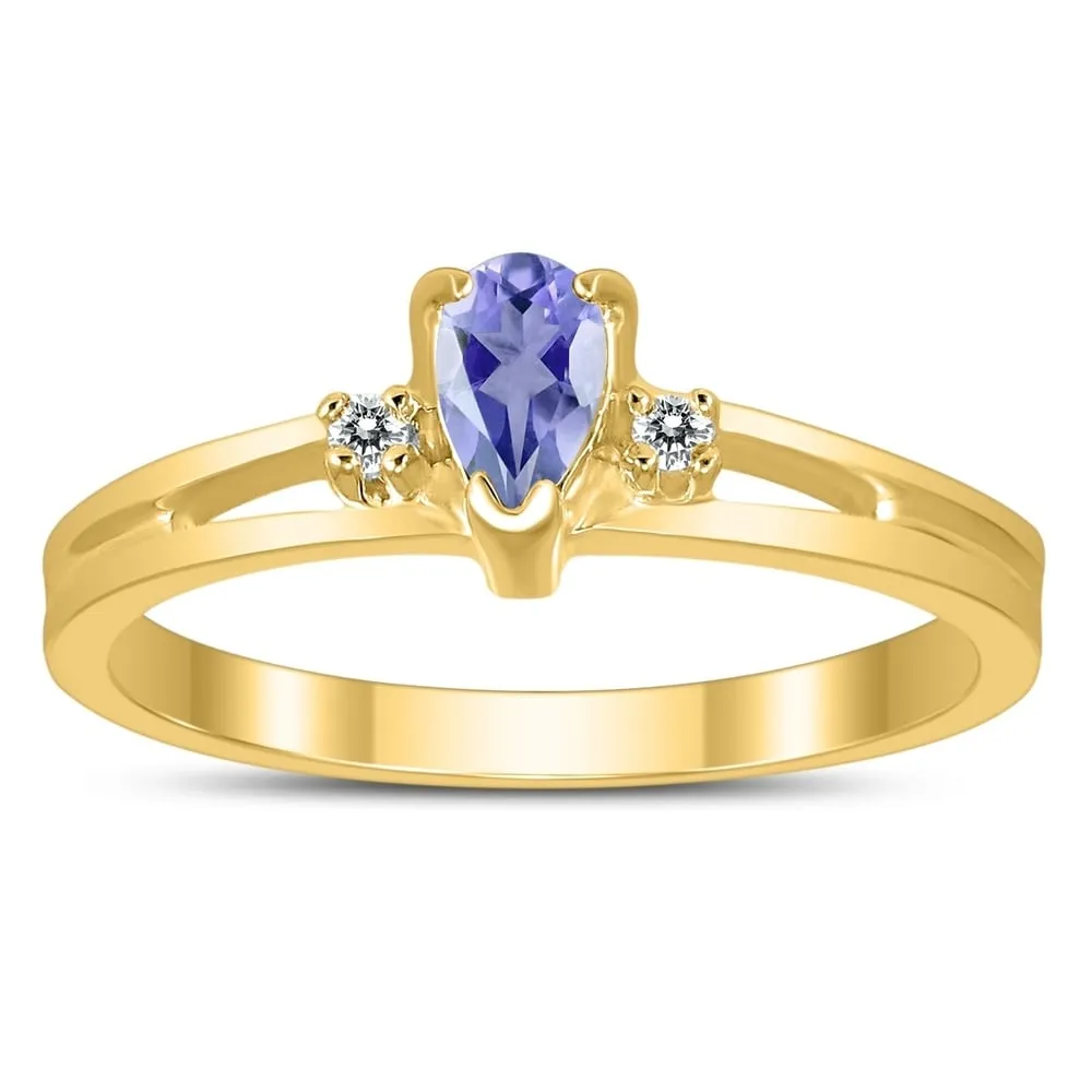 5X3MM Tanzanite and Diamond Pear Shaped Open Three Stone Ring in 10K Yellow Gold sold by Zulily
