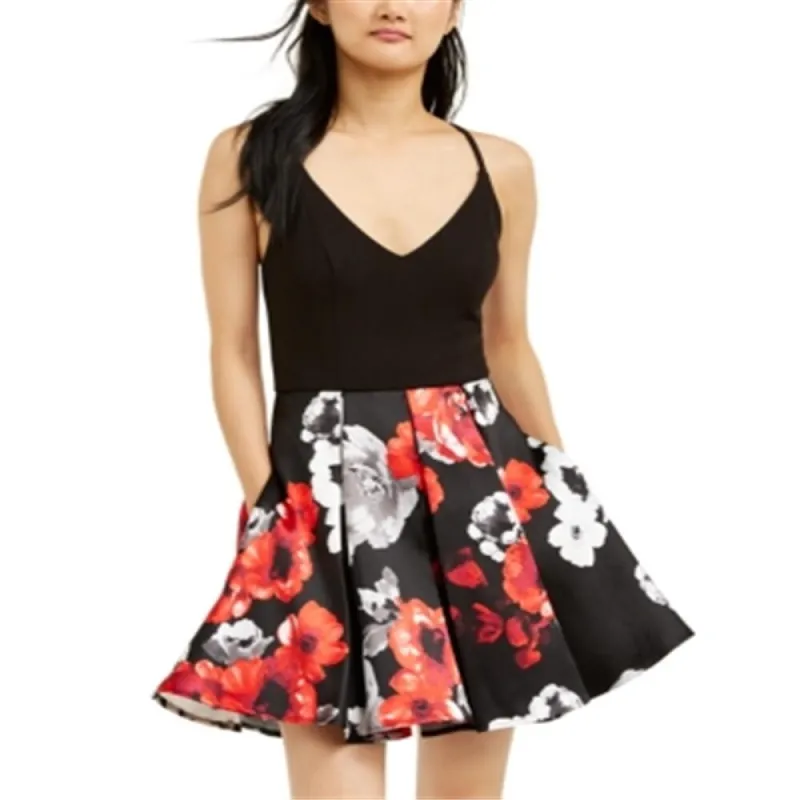 Speechless Women's Printed Floral Cocktail and Party Dress Black Size 1 sold by Zulily