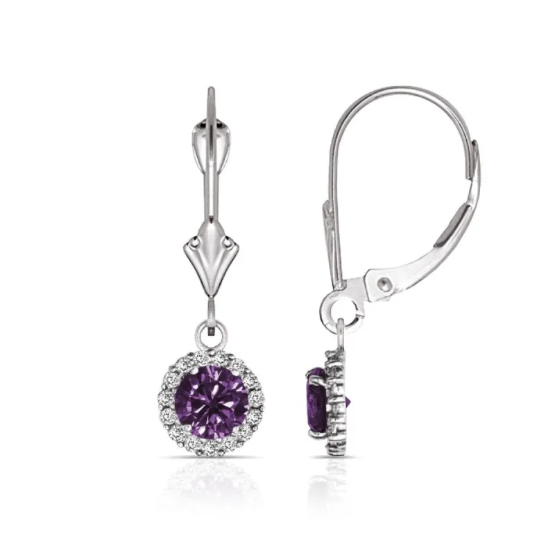 Curata Solid 14k White Gold Birthstone Round Cubic Zirconia Halo Dangle Leverback Earrings (6mm x 25mm) sold by Zulily