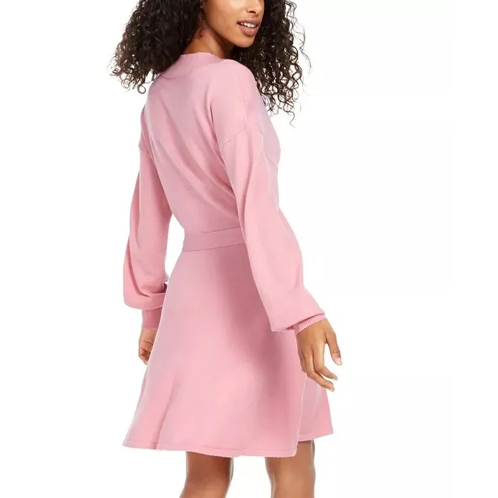 Sequin Hearts Juniors' Tie-Waist Sweater Dress Pink Size Small sold by Zulily product image thumbnail 2