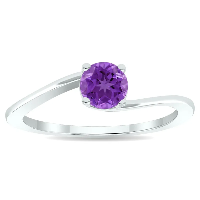 Women's Solitaire Amethyst Wave Ring in 10K White Gold sold by Zulily
