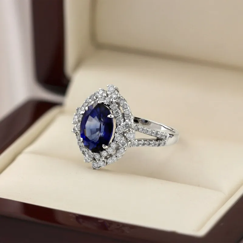 Auriya 3 1/2ct Oval-cut Blue Sapphire and 3/4ctw Double Halo Diamond Engagement Ring 18K Gold sold by Zulily