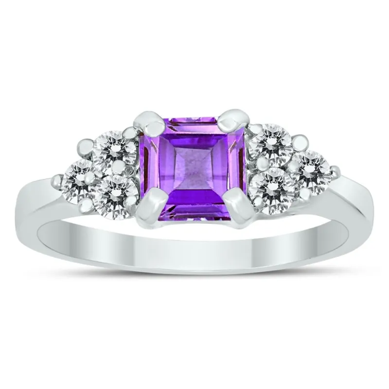 Princess Cut 6X6MM Amethyst and Diamond Duchess Ring in 10K White Gold sold by Zulily