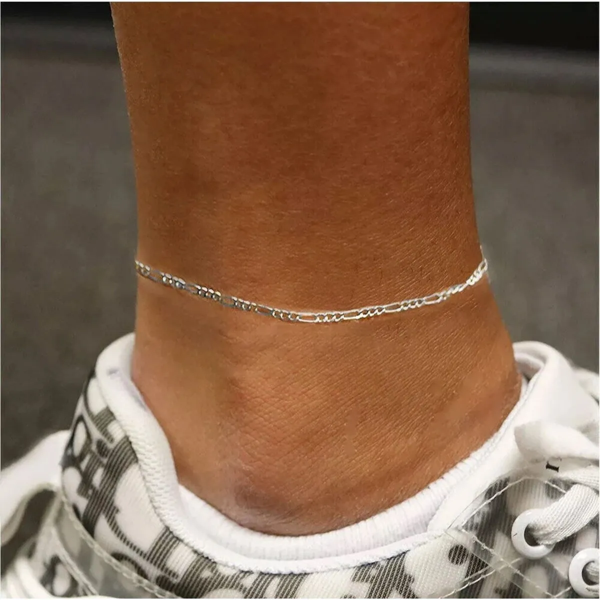 925 Sterling Silver 2MM Diamond Cut Figaro Chain Anklet 9" or 10" sold by Zulily