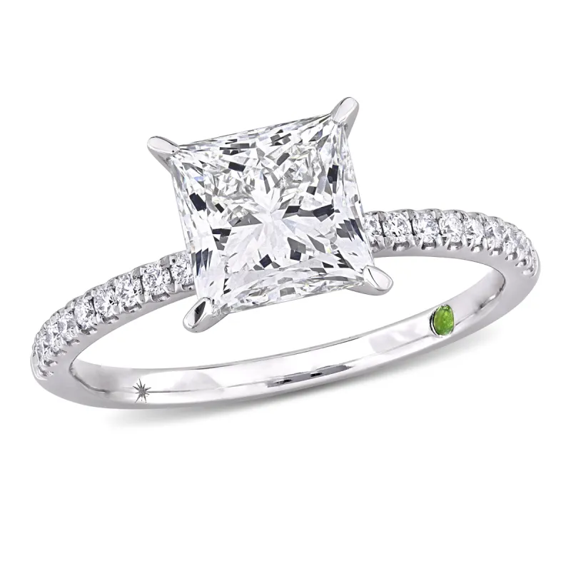 Created Forever 2 1/6ct TDW Princess-Cut Lab-Grown Diamonds and Tsavorite Accent Ring in 14k White Gold sold by Zulily