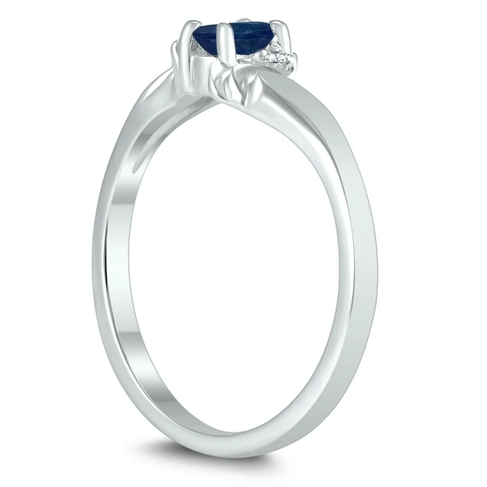 5X3MM Sapphire and Diamond Wave Ring in 10K White Gold sold by Zulily product image thumbnail 2