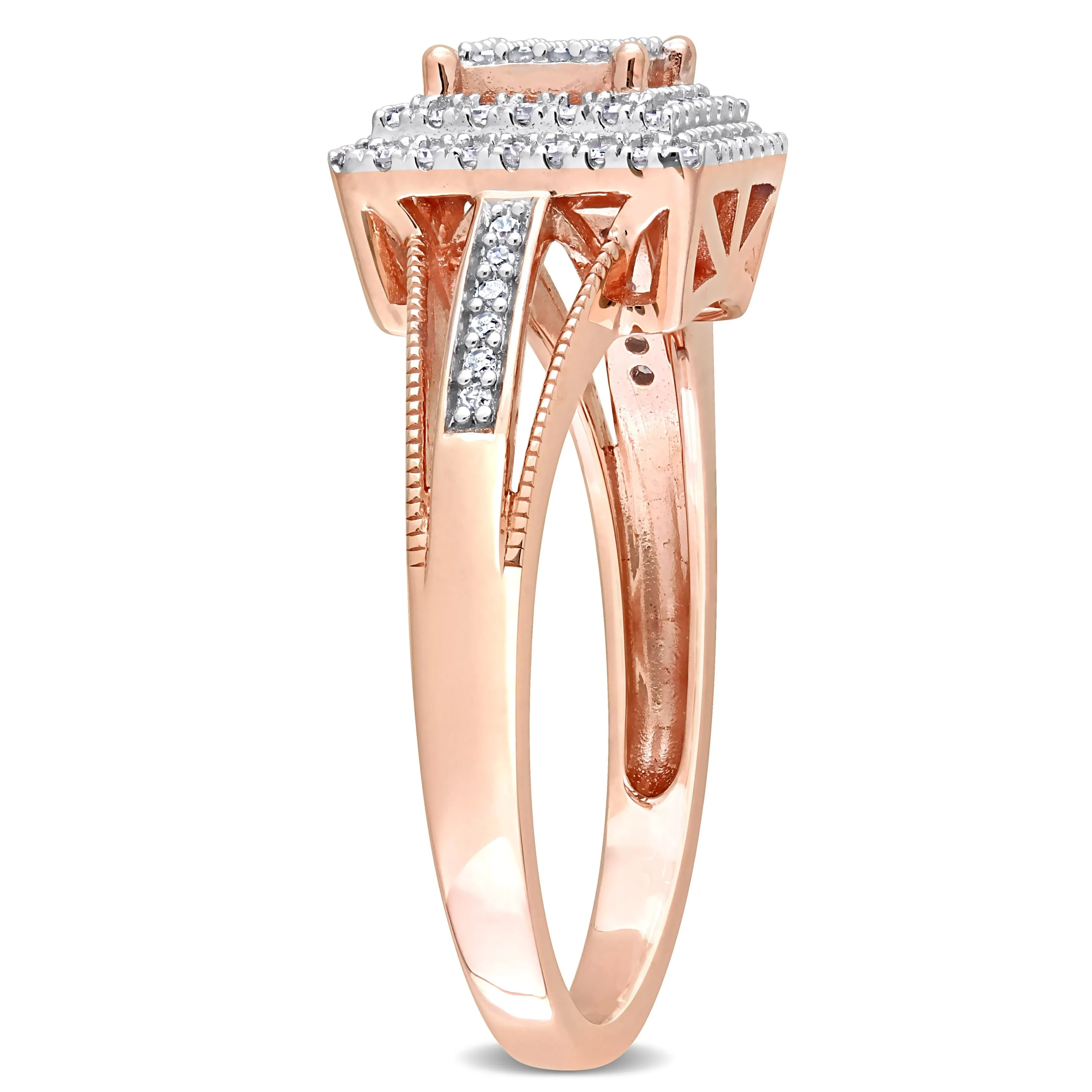 Miadora 1/4ct TDW Diamond Double Halo Square Cluster Split Shank Ring in 10k Rose Gold sold by Zulily product image thumbnail 2