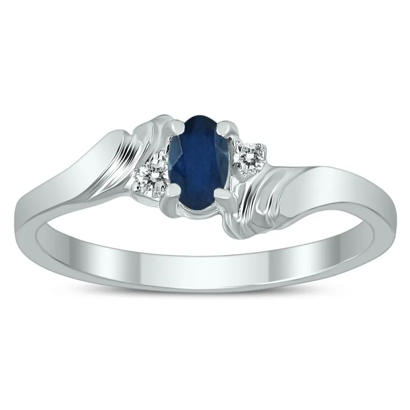 5X3MM Sapphire and Diamond Wave Ring in 10K White Gold sold by Zulily