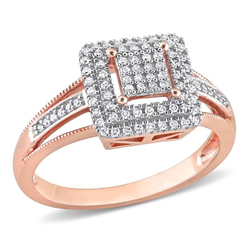 Miadora 1/4ct TDW Diamond Double Halo Square Cluster Split Shank Ring in 10k Rose Gold sold by Zulily