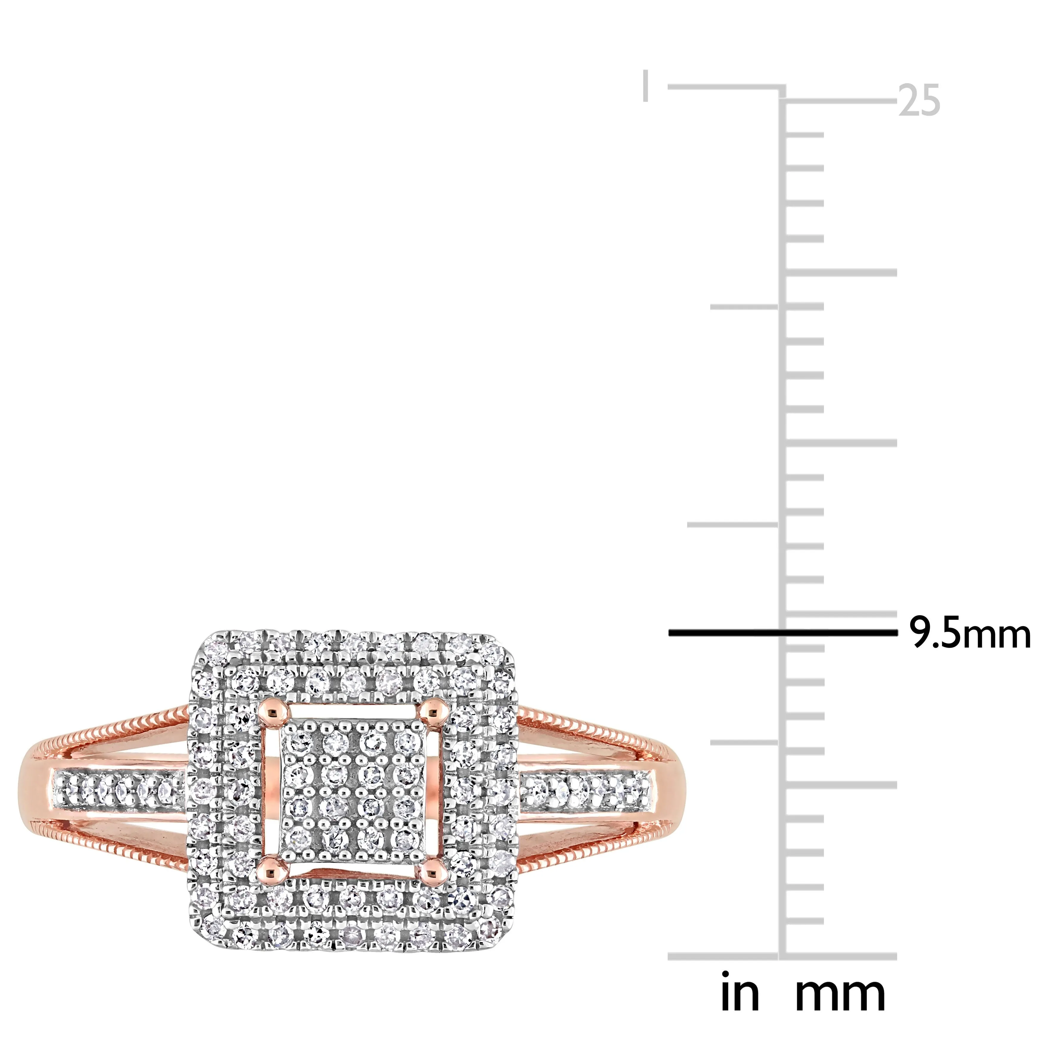 Miadora 1/4ct TDW Diamond Double Halo Square Cluster Split Shank Ring in 10k Rose Gold sold by Zulily product image thumbnail 3
