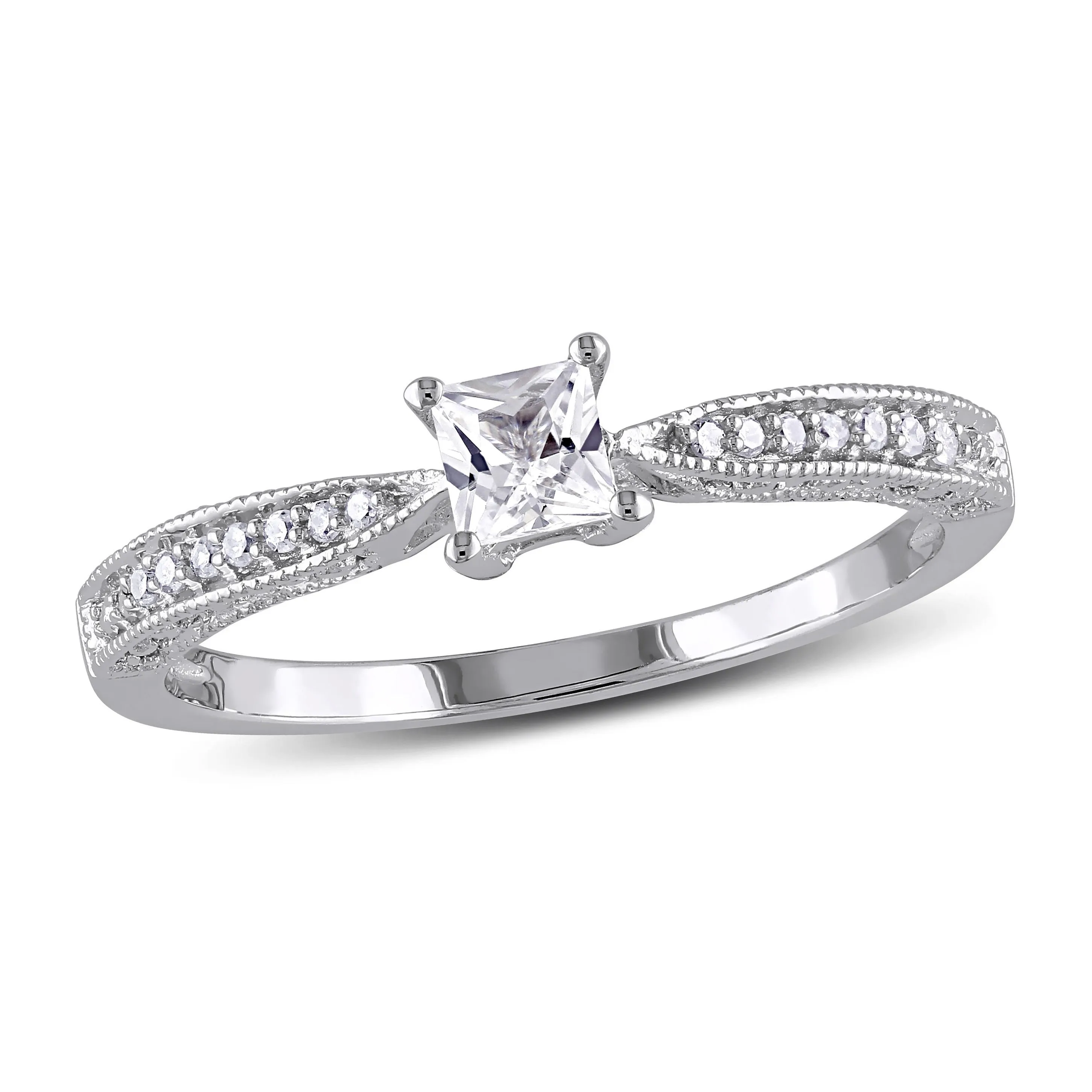Miadora 1/3ct TGW Created White Sapphire and Diamond Accent Engagement Ring in Sterling Silver sold by Zulily